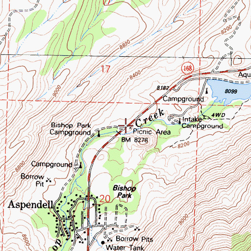 Topographic Map of Bishop Park, CA