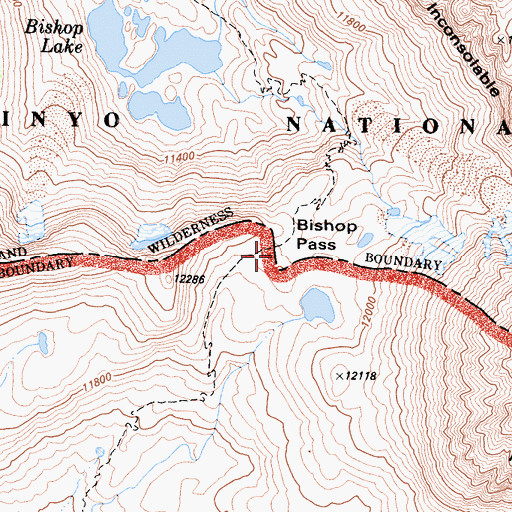 Topographic Map of Bishop Pass, CA