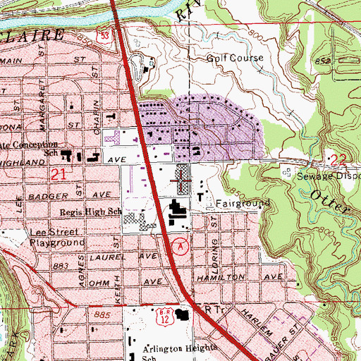 Topographic Map of Highland Mall Shopping Center, WI