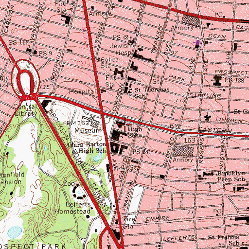Topographic Map of Bishop McDonnell Memorial High School (historical), NY