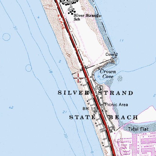 Topographic Map of Silver Strand State Beach, CA