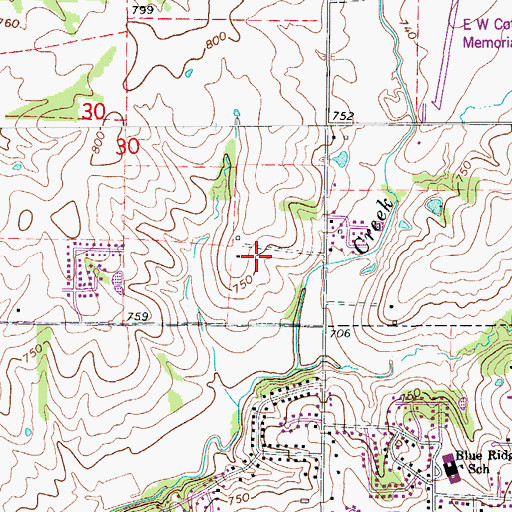 Topographic Map of John B Lange Middle School, MO