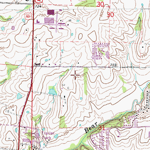 Topographic Map of Derby Ridge Elementary School, MO