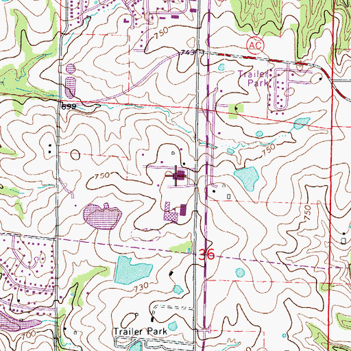 Topographic Map of Columbia Area Career Center, MO
