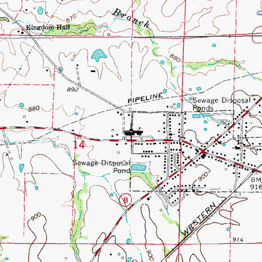 Topographic Map of Hallsville High School, MO