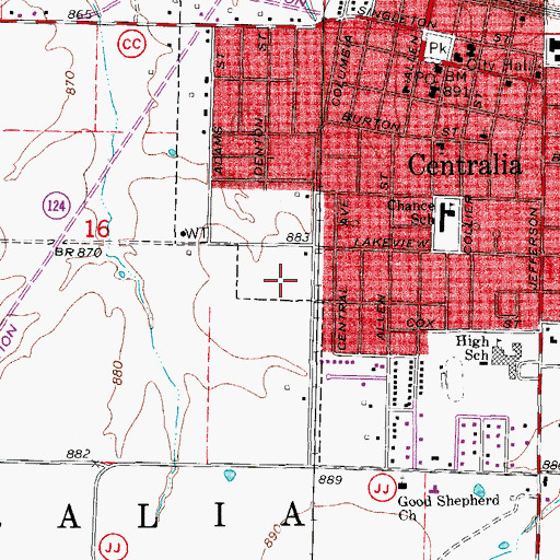 Topographic Map of Centralia Intermediate School, MO
