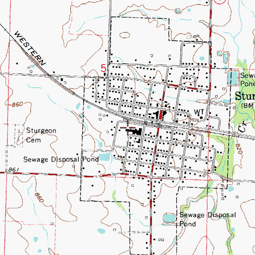 Topographic Map of Sturgeon Elementary School, MO