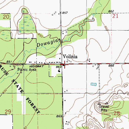 Topographic Map of Volinia Baptist Church, MI