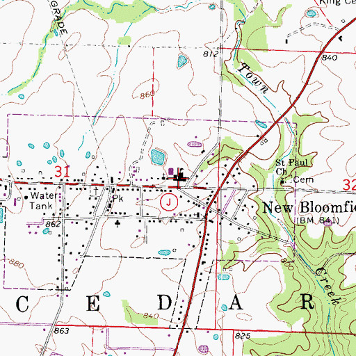 Topographic Map of New Bloomfield Elementary School, MO