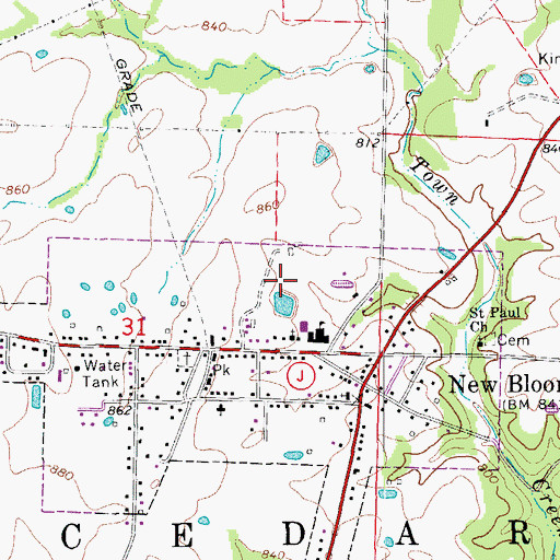 Topographic Map of New Bloomfield High School, MO