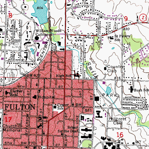 Topographic Map of Fulton Middle School, MO
