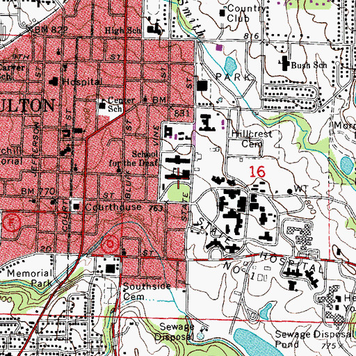 Topographic Map of Wheeler Middle School, MO