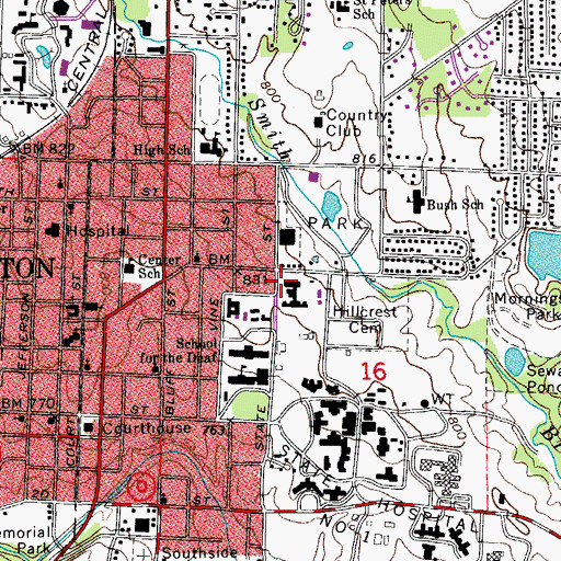 Topographic Map of Rice Middle School (historical), MO