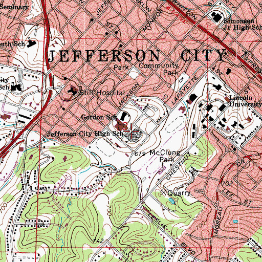 Topographic Map of Nichols Career Center, MO