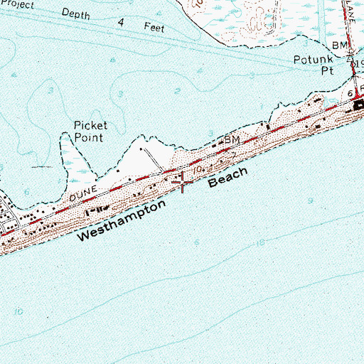 Topographic Map of Westhampton Beach, NY