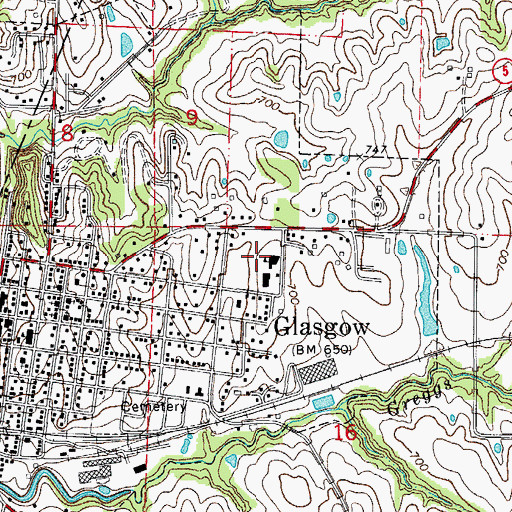 Topographic Map of Glasgow High School, MO