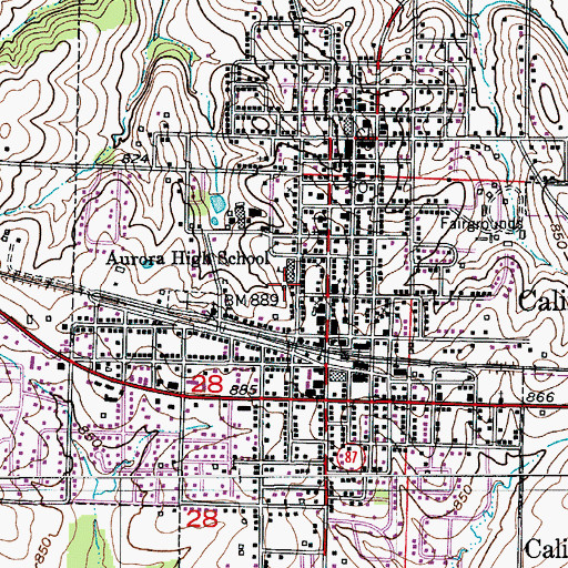 Topographic Map of California Middle School, MO