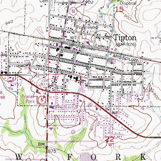 Topographic Map of Tipton Elementary School, MO