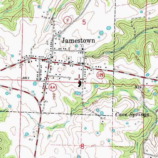 Topographic Map of Jamestown C-1 High School, MO