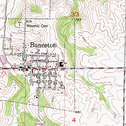 Topographic Map of Bunceton Elementary School, MO