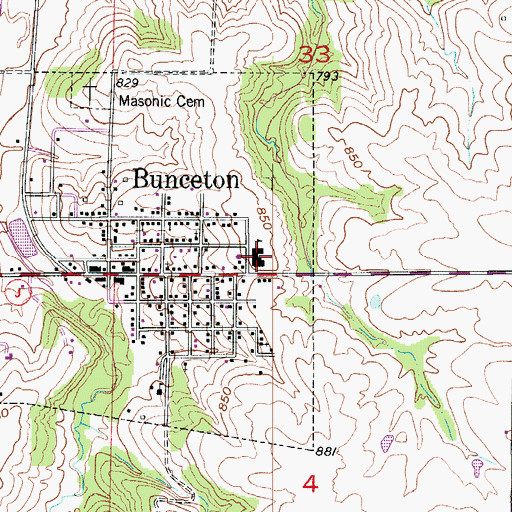 Topographic Map of Bunceton High School, MO