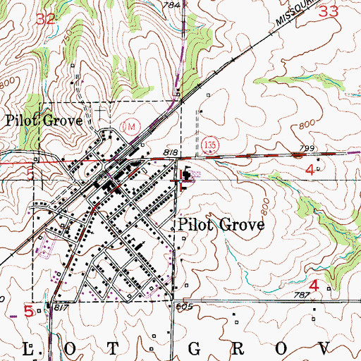 Topographic Map of Pilot Grove Elementary School, MO