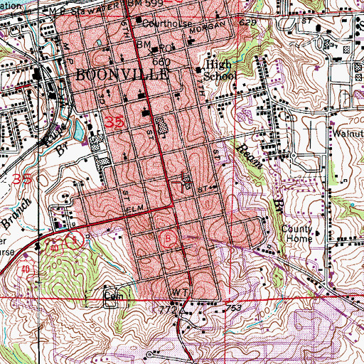 Topographic Map of Central Elementary School (historical), MO