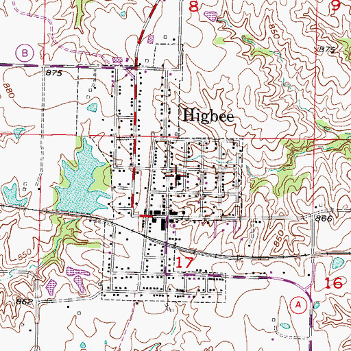 Topographic Map of Higbee Elementary School, MO