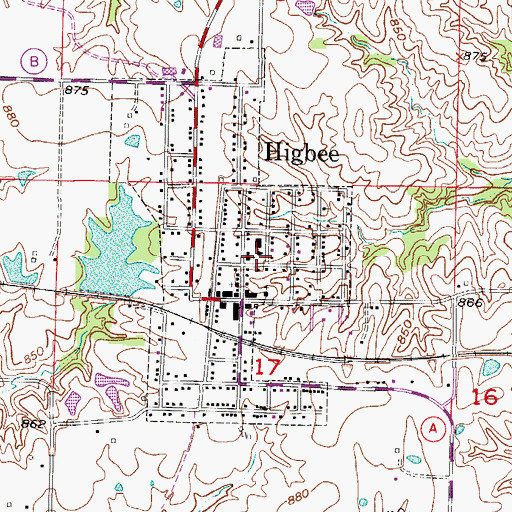 Topographic Map of Higbee High School, MO