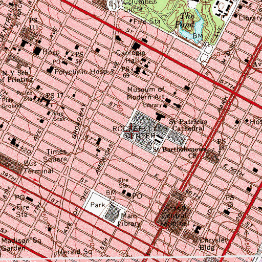 Topographic Map of Center Theatre (historical), NY
