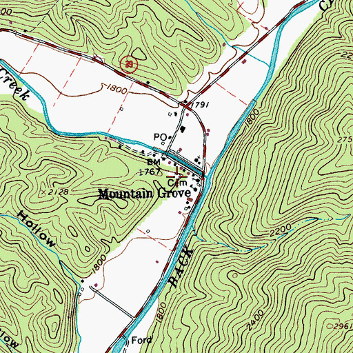 Topographic Map of Mountain Grove Cemetery, VA