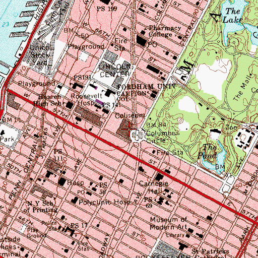 Topographic Map of Circle Theatre (historical), NY