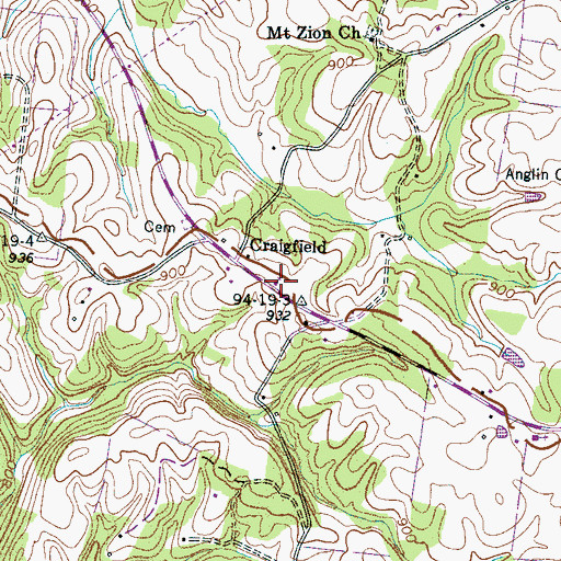 Topographic Map of Craigfield Church of Christ, TN