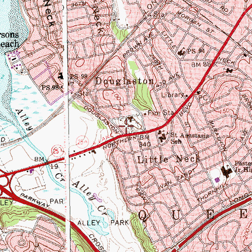 Topographic Map of Douglaston Center of Music, NY
