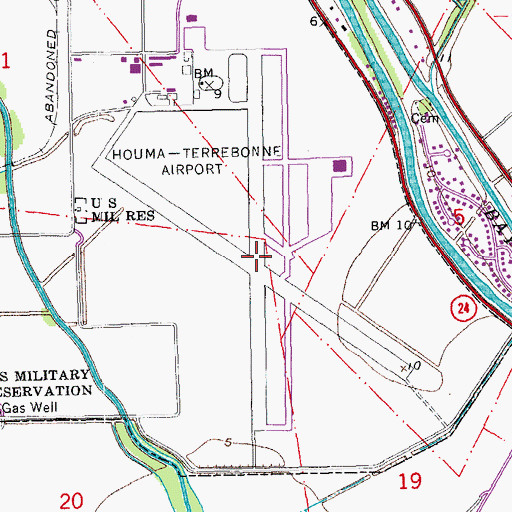 Topographic Map of Naval Air Station Houma (historical), LA