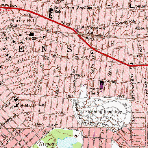 Topographic Map of Queens Music School, NY