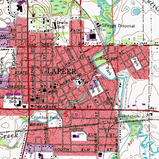 Topographic Map of Lapeer County Historical Marker, MI