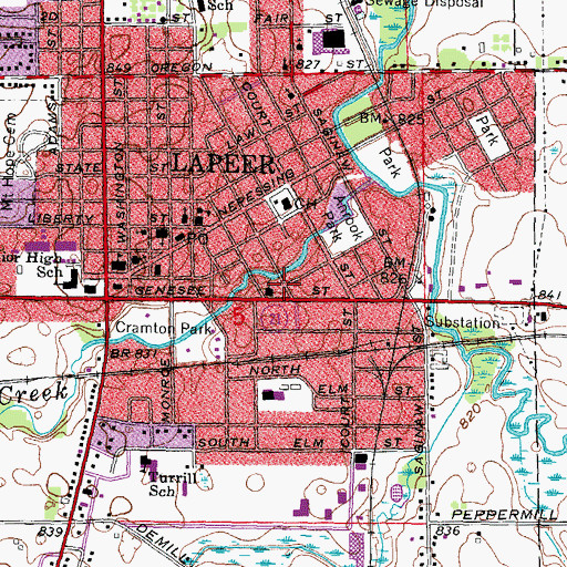 Topographic Map of Lapeer Public Library Historical Marker, MI