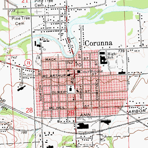 Topographic Map of Shiawassee County Courthouse Historical Marker, MI
