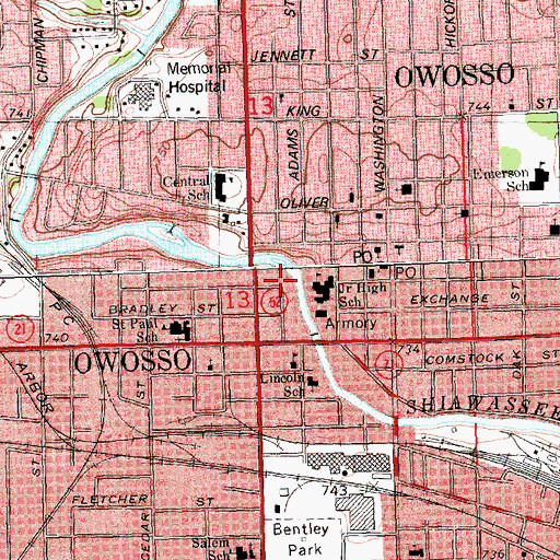 Topographic Map of Curwood Castle Historical Marker, MI