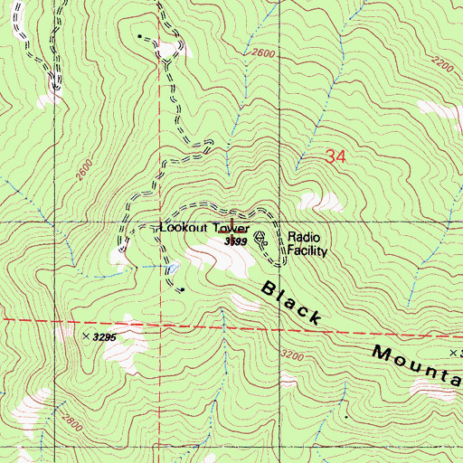 Topographic Map of Black Mountain, CA
