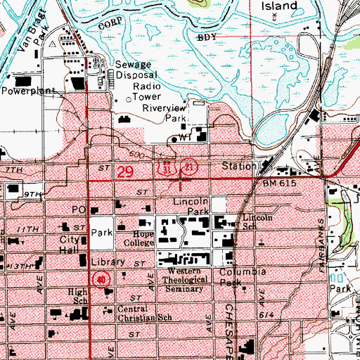 Topographic Map of Holland City Hall and Firehouse Number Two Historical Marker, MI