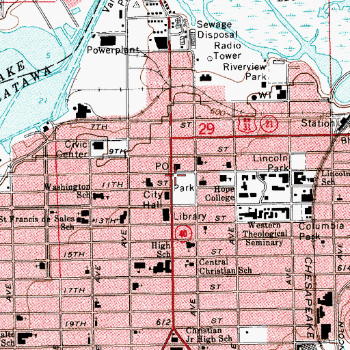 Topographic Map of Holland Post Office Historical Marker, MI