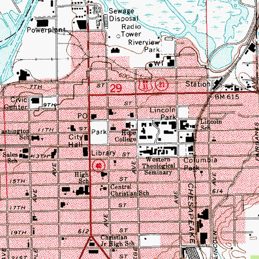Topographic Map of Van Vleck Hall Historical Marker, MI