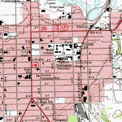 Topographic Map of Western Theological Seminary Historical Marker, MI