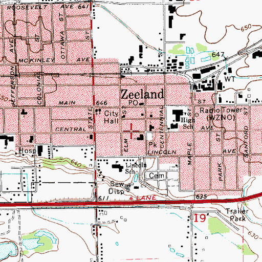 Topographic Map of First Reformed Church Historical Marker, MI
