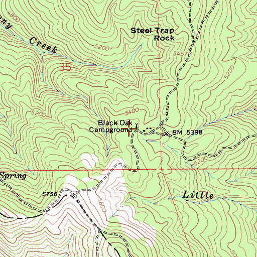 Topographic Map of Black Oak Campground, CA