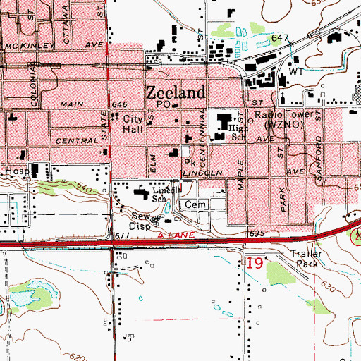 Topographic Map of Zeeland Cemetery Historical Marker, MI
