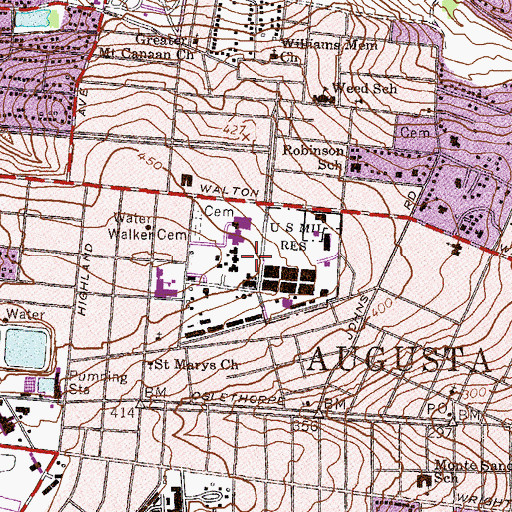 Topographic Map of Augusta Arsenal (historical), GA