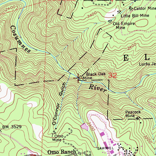 Topographic Map of Black Oak Mine, CA